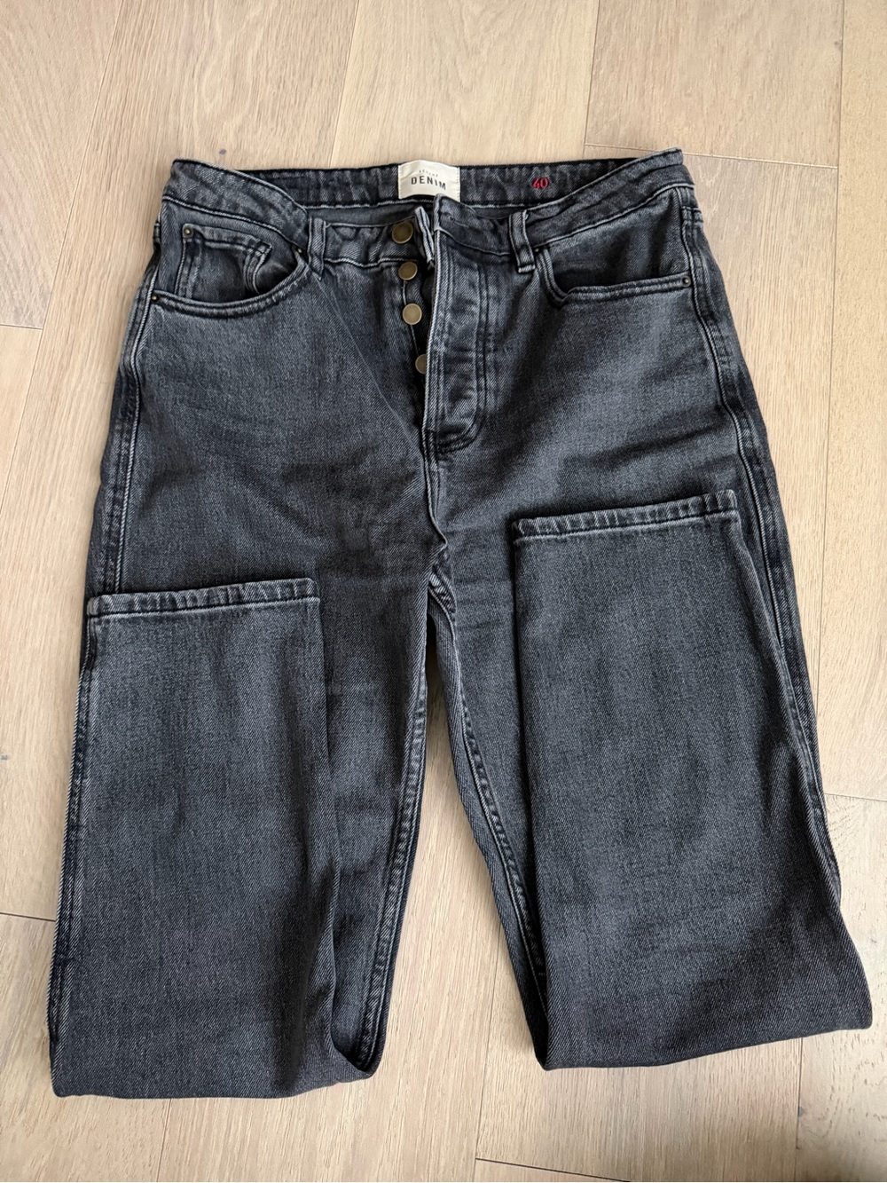 Sezane Black Washed Button-Fly Jeans